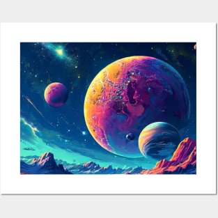 Fantasy Colorful Planets And Mountains In Space Posters and Art